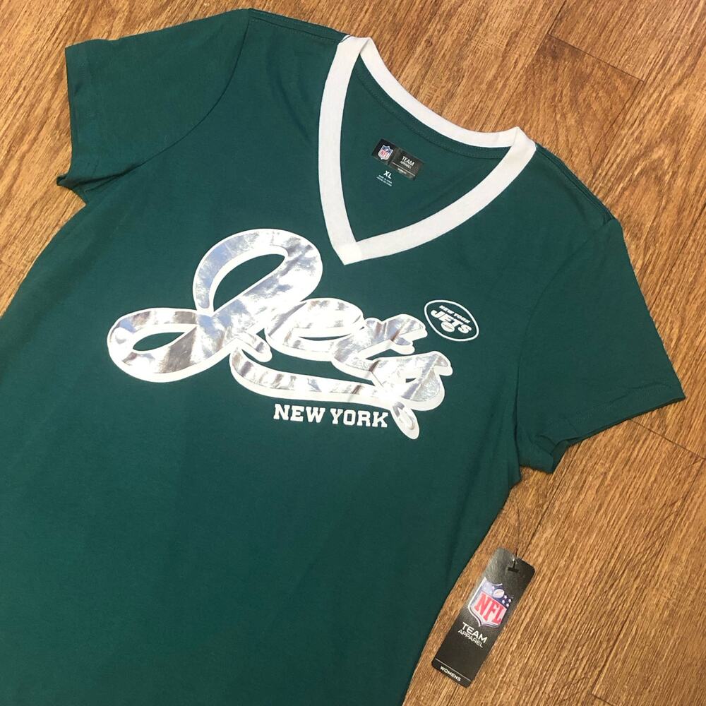 NFL New York Jets Green Women’s Short Sleeve V-Neck Shirt Size XL